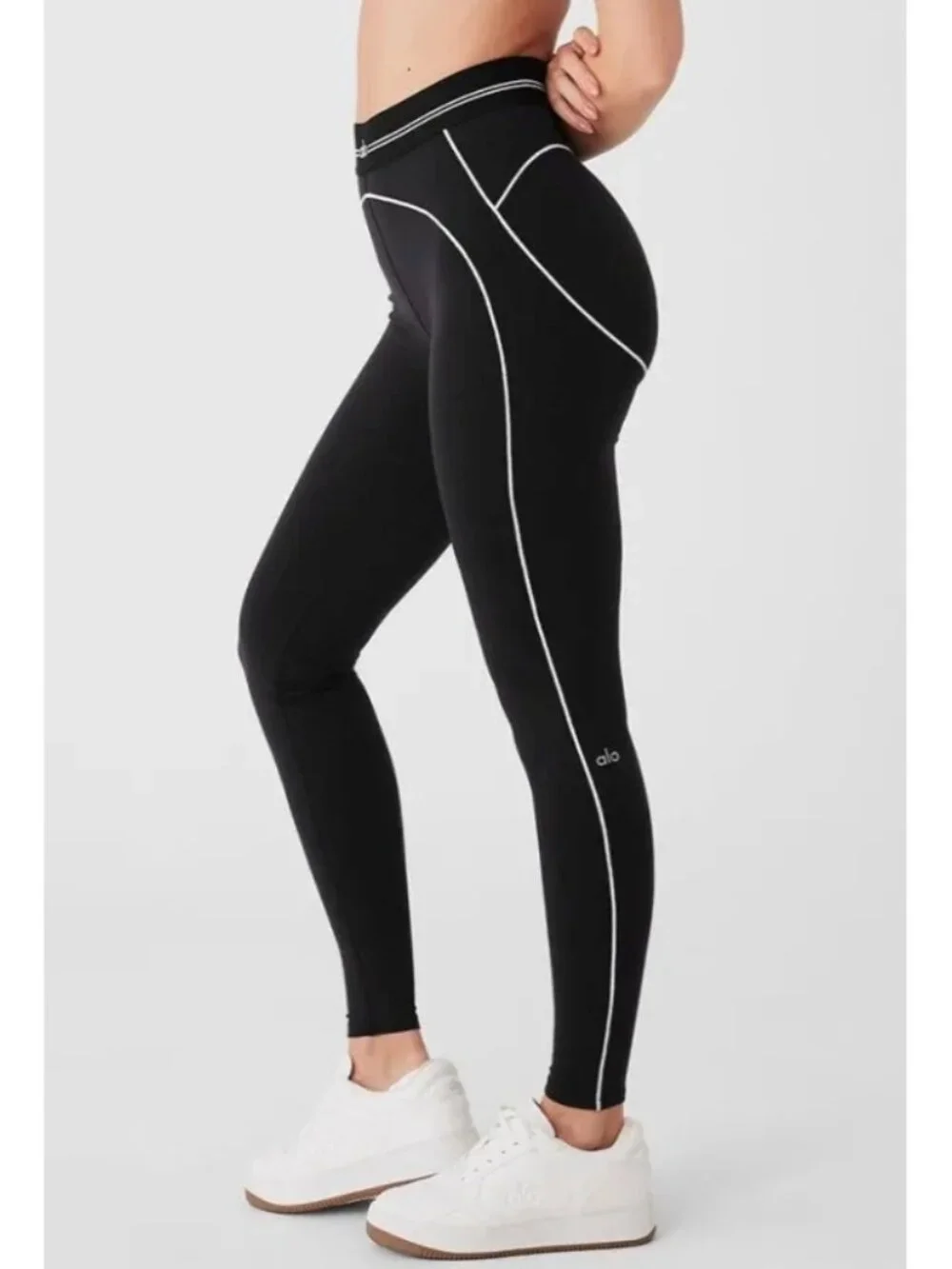 Alo Airbrush High-Waist Heart Throb Leggings Black White Hi-Rise Waisted Tights